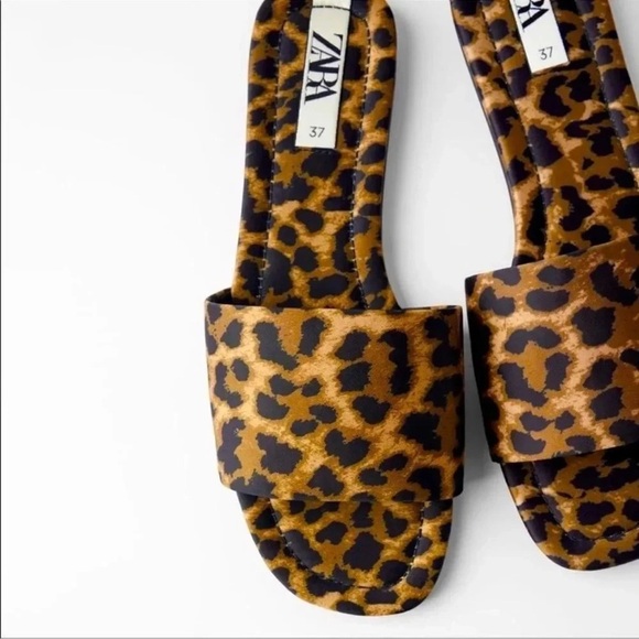 ZARA LEOPARD Satin Animal PRINT FLAT SANDALS NWT - Picture 1 of 3